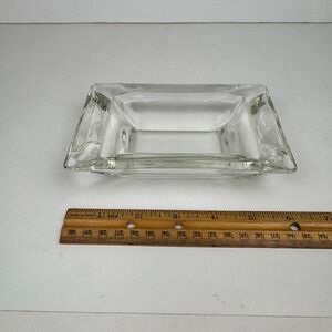 Vintage MCM Clear Glass Heavy Rectangle Ashtray Tabletop 6x4 inches Collectible